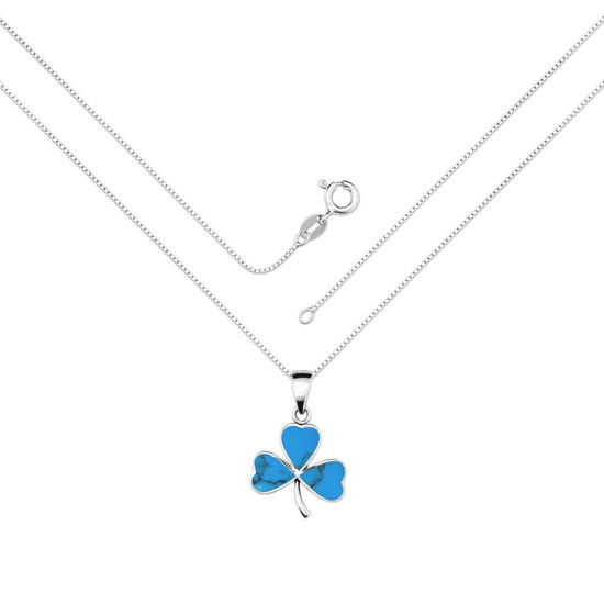 Naszyjnik srebrny 925 z niebieską żywicą - koniczynka, serce