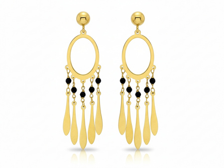 Kolczyki złote duże długie ruchome z czarnymi cyrkoniami