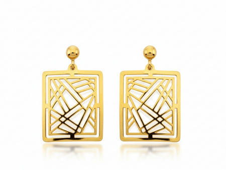 Złote kolczyki na sztyfcie wiszące kwadraty