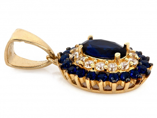 Zawieszka złota owalna z niebieskimi cyrkoniami