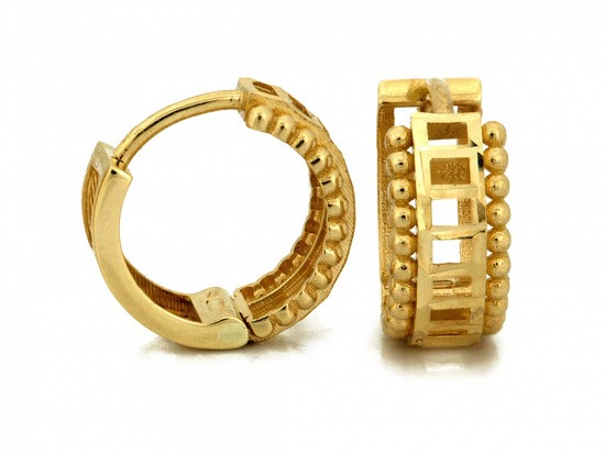 Kolczyki złote małe kółeczka szerokie ażurowe 13mm