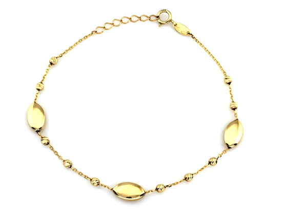 Złota bransoletka łańcuszkowa z kulkami i owalnymi ozdobami