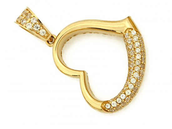 Zawieszka złota dmuchane serce zdobione cyrkoniami