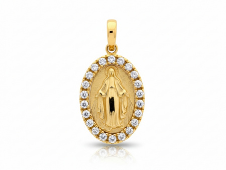 Złoty medalik dla dziewczynki owalny z Niepokalaną
