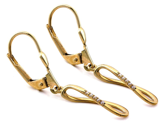 Kolczyki złote wiszące delikatne zdobione cyrkoniami