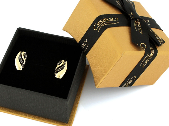 Kolczyki złote angielskie z czarnymi cyrkoniami