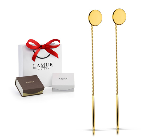 Złote kolczyki 585 wiszące - przewlekane koła