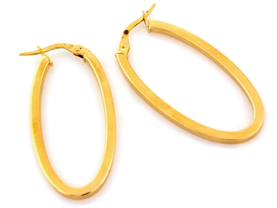 Złote kolczyki długie owalne sztywne