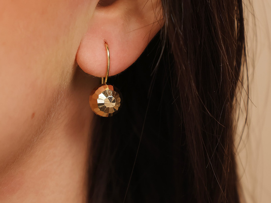 Kolczyki złote półkule na biglu diamentowane