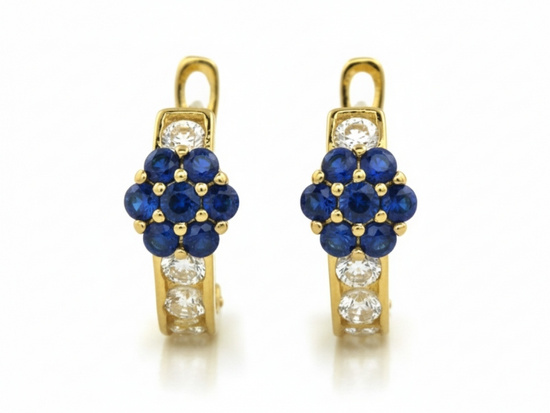 Złote kolczyki z niebieskimi kwiatkami dla dziewczynki