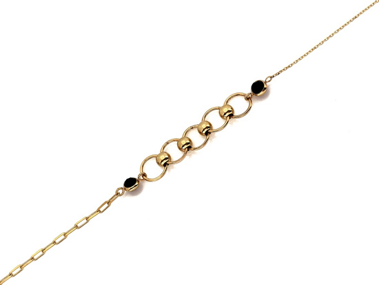 Bransoletka złota z czarnymi cyrkoniami wstawka z kółeczek