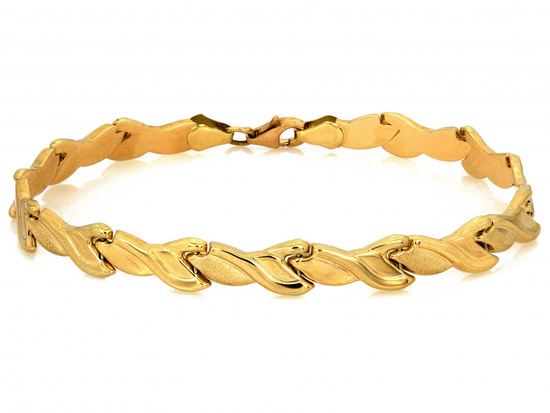 Bransoletka złota elementowa tłoczona z satynowymi dodatkami