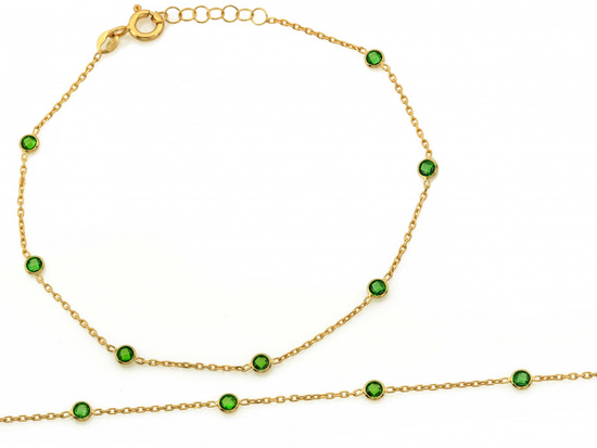 Bransoletka złota z zielonymi cyrkoniami