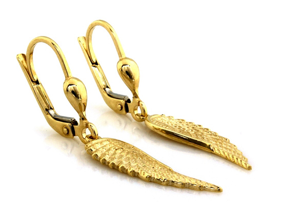 Kolczyki złote wiszące skrzydła angielskie 