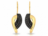 Kolczyki złote na biglu z czarnymi cyrkoniami z czarnym rodem