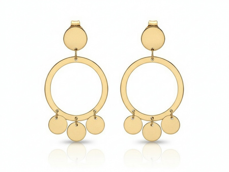 Kolczyki złote kółka z wiszącymi blaszkami