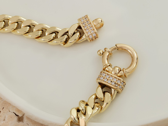 Bransoletka złota gruba pancerka z cyrkoniami okazała ekskluzywna