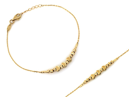 Bransoletka złota łańcuszkowa z kulkami i sercami