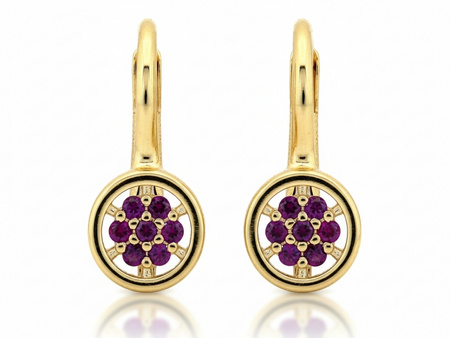Kolczyki złote angielskie delikatne z czerwonymi cyrkoniami