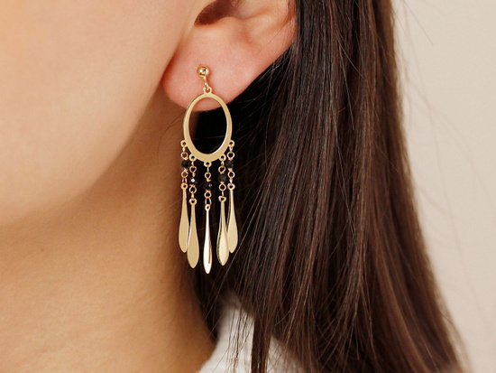 Kolczyki złote duże długie ruchome z czarnymi cyrkoniami