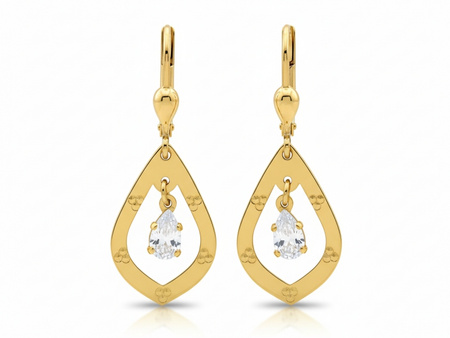 Kolczyki złote wiszące sztywne z cyrkonią