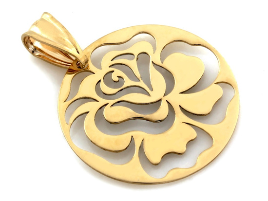 Złota zawieszka róża okrągła duża