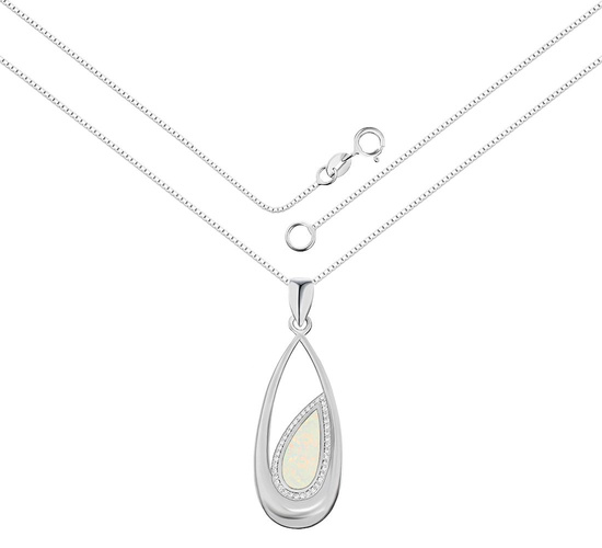 Naszyjnik srebrny 925 z opalem i diamentowymi cyrkoniami