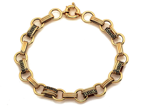 Złota bransoletka duże ogniwa grecki wzór