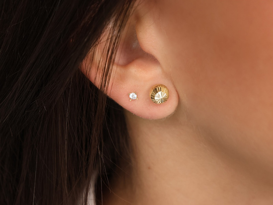 Kolczyki złote diamentowane kulki na sztyfcie 7mm