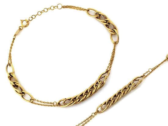 Złota bransoletka z łączonych łańcuchów
