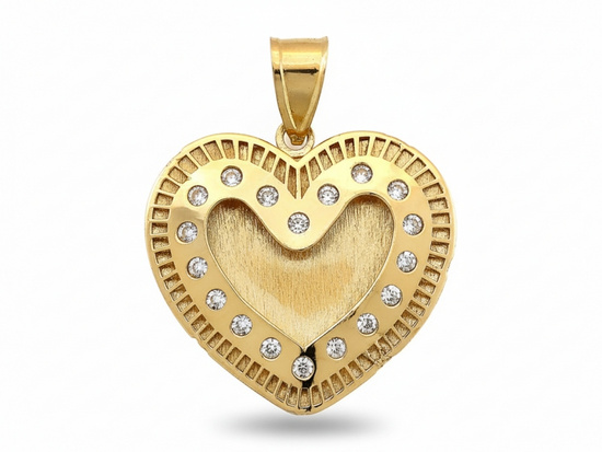 Zawieszka złota błyszczące serce z satynowym sercem 