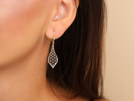 Kolczyki złote długie ażurowe dwa kolory złota