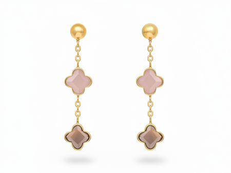 Kolczyki złote wiszące z agatem i ametystem