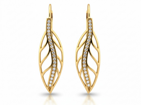 Kolczyki złote długie sztywne ażurowe liście