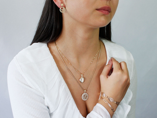 Kolczyki złote wiszące z trzech obręczy