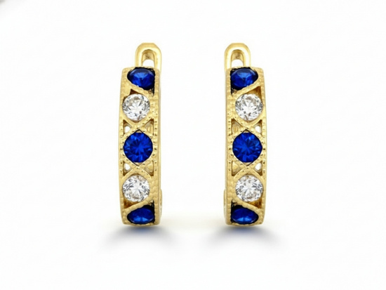 Kolczyki złote dla dziewczynki z niebieskimi cyrkoniami