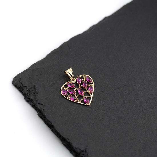Złota zawieszka 585 - serce z rubinowymi cyrkoniami
