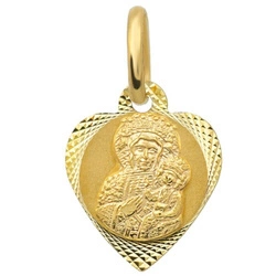 Złoty medalik 585 Matka Boska Częstochowska w sercu - zawieszka