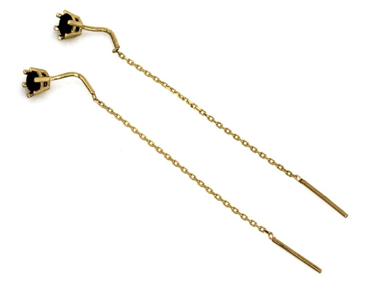 Kolczyki złote przeciągane z czarną cyrkonią