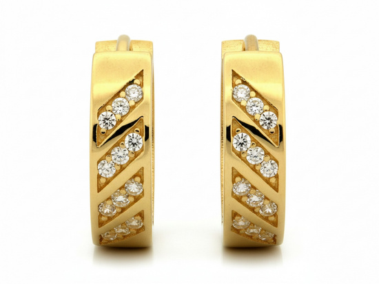 Kolczyki złote małe kółka z cyrkoniami 13mm