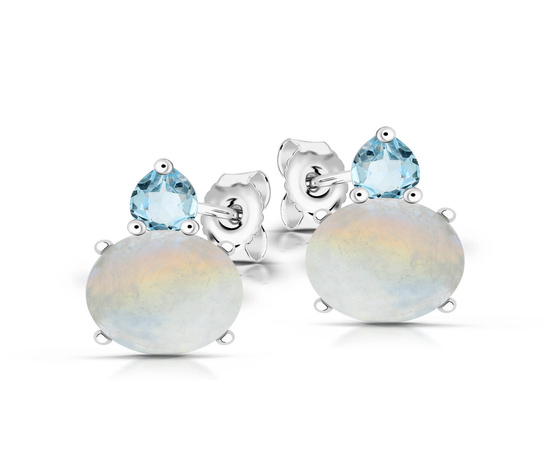 Srebrne kolczyki 925 z naturalnymi kamieniami księżycowymi i topazami 