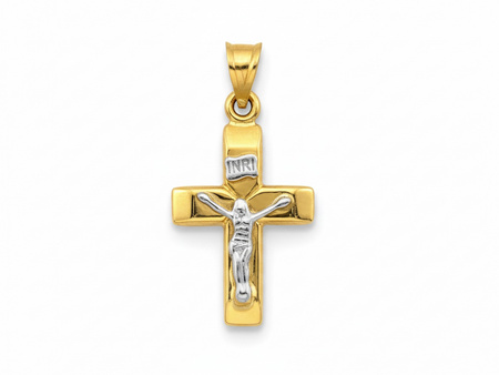 Zawieszka złota dwukolorowy krzyżyk z Jezusem