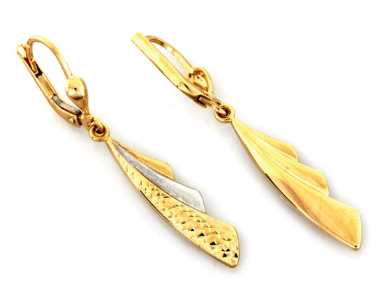 Kolczyki złote długie sztywne dwukolorowe