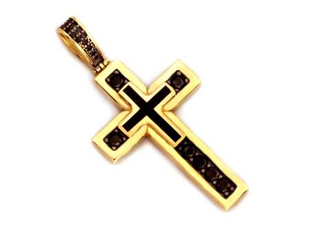 Zawieszka wisdiorek złoty krzyż krzyżyk z czarnymi cyrkoniami