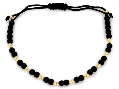 Bransoletka sznurkowa złote i czarne kulki