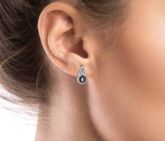 Srebrne kolczyki 925 z naturalnymi szafirami i diamentowymi cyrkoniami