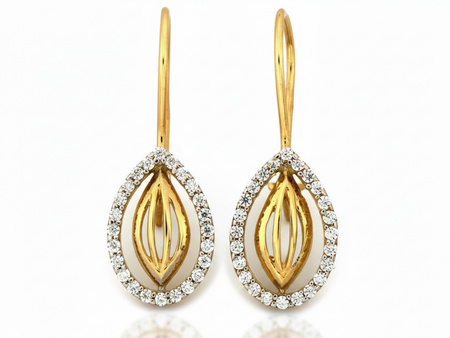 Kolczyki złote na biglu z drobnymi cyrkoniami