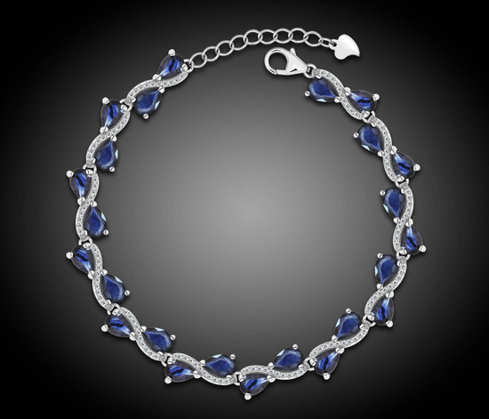 Bransoletka srebrna 925 nieskończoność z 22 szafirami i diamentowymi cyrkoniami