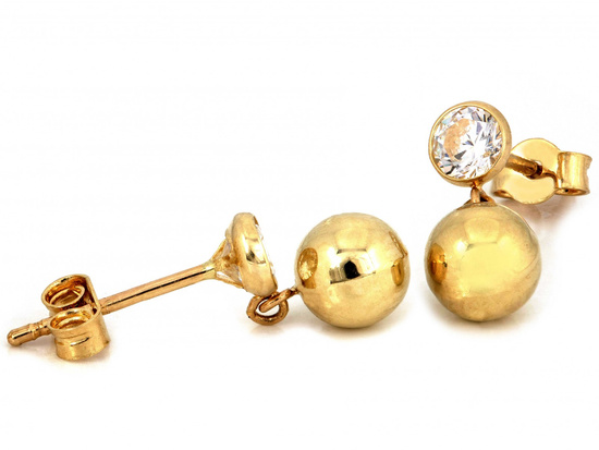 Kolczyki złote z wisząca kulką na sztyfcie