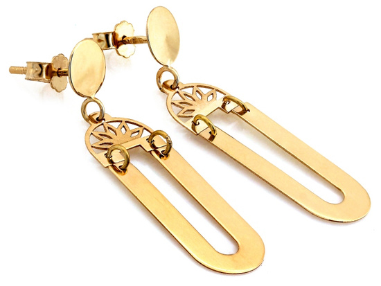 Kolczyki złote duże wiszące owalne na sztyfcie